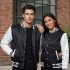 Black Satin Varsity Jacket With White Sleeves