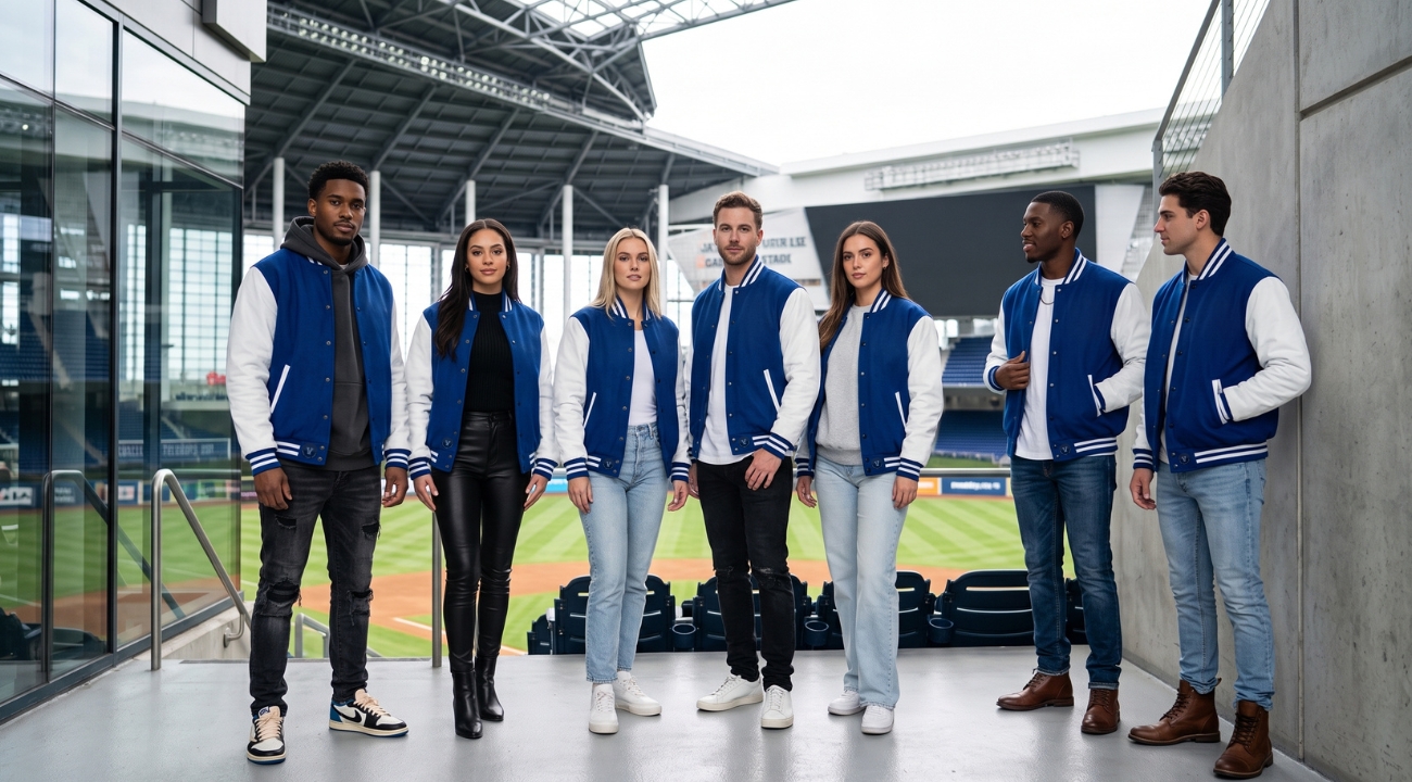 Wool Baseball Jackets With Leather Sleeves